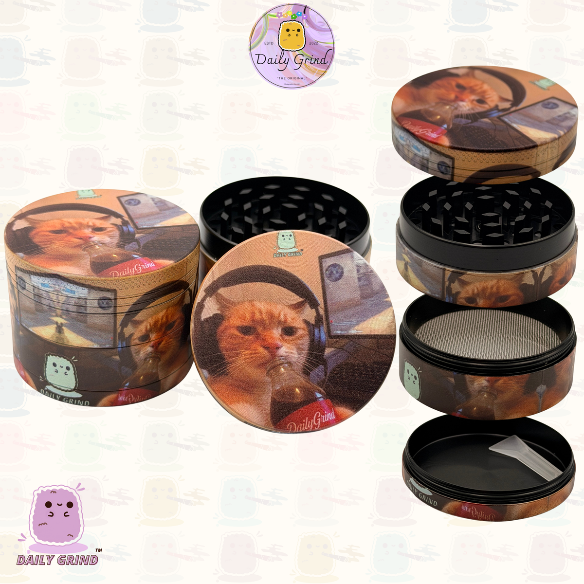 Gamer Kitten - 50mm Custom 4-Piece Metal Tobacco Herb Grinder - Christmas Gift