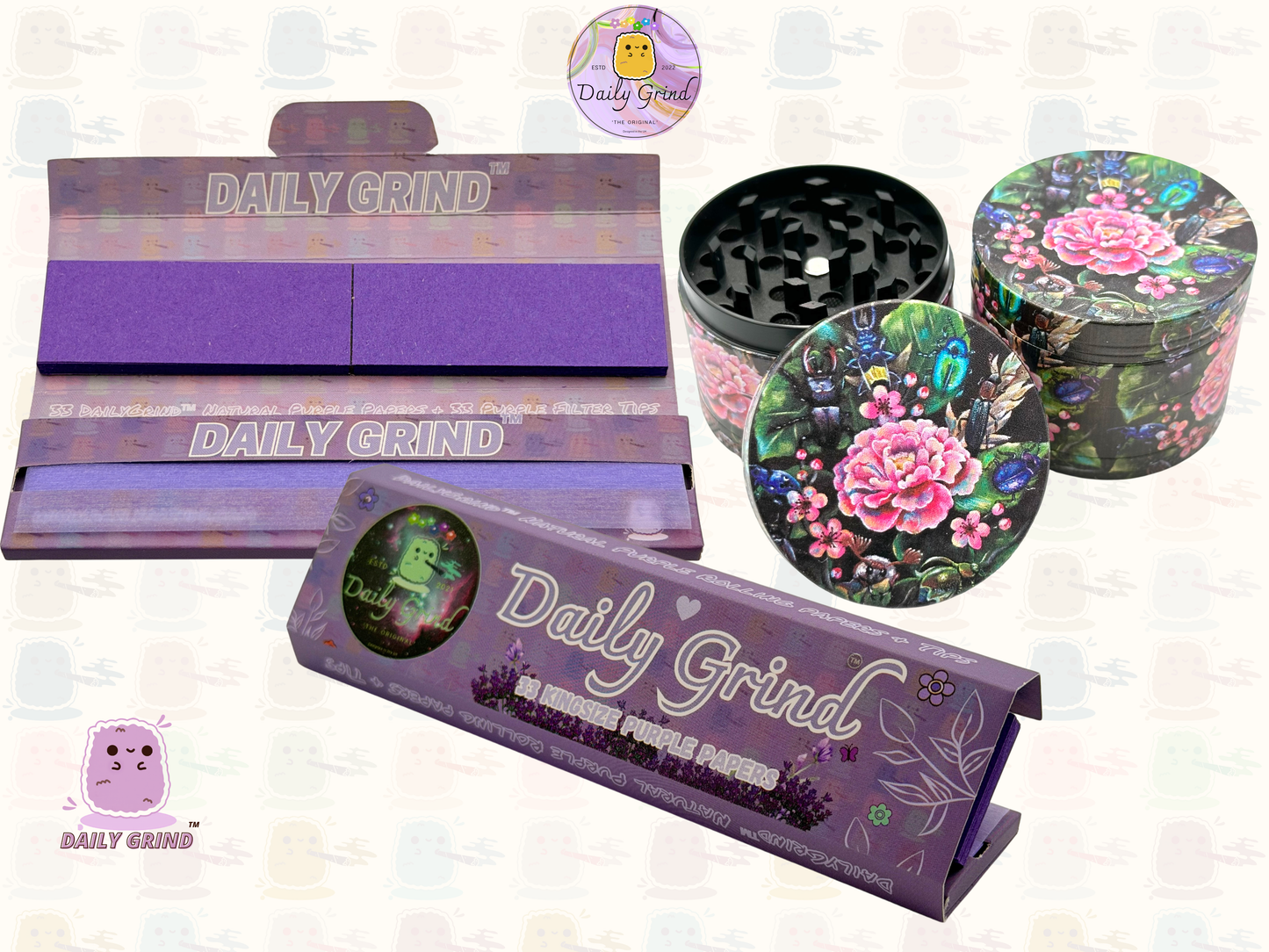 Cute Flowers and Rose - 50mm 4-Piece Premium Custom Metal Tobacco Herb Grinder Cute Gift Idea