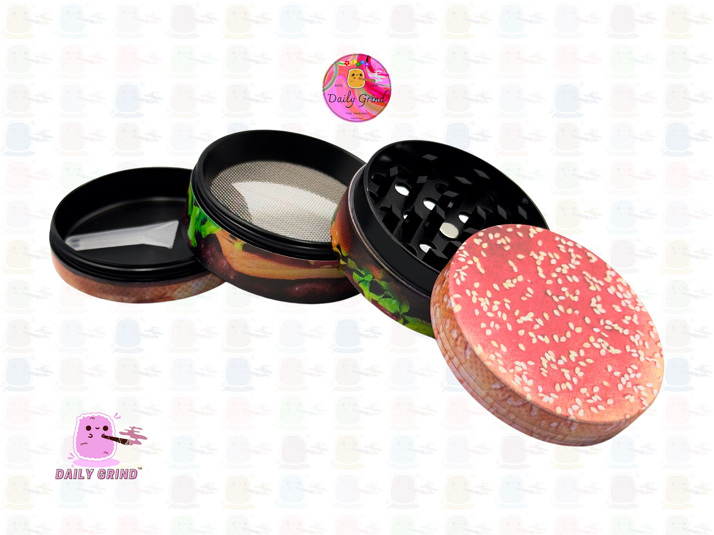 Cheeseburger in a Sesame Seed Bun Realistic - 50mm Premium 4-Piece Custom Metal Kitchen Herb Grinder Gift Idea