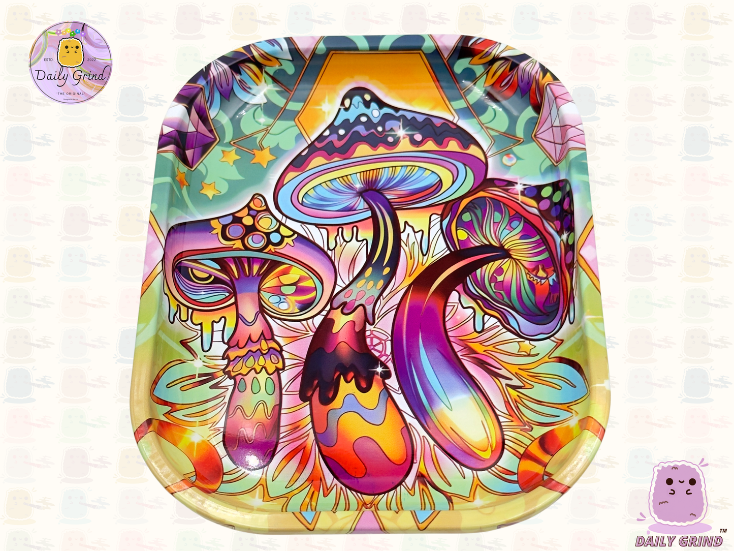 Trippy Mushroom Colourful Tie Dye Shrooms - 14x18cm Metal Tray for Bits & Pieces, Jewellery, Crystals, Trinkets etc! Cute Gift Idea