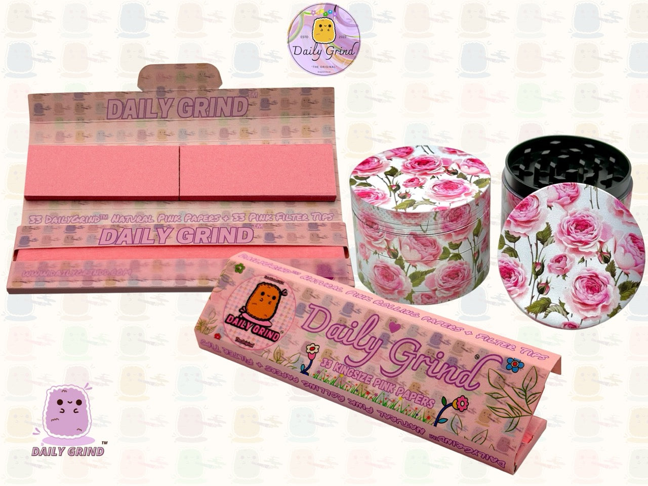 Cute Pink Roses Summer Flower - 50mm 4-Piece High Quality Custom Metal Tobacco Herb Grinder Gift Idea