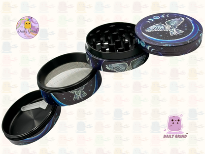 Night Owl In the Sky Moon - 50mm 4-Piece Premium Custom Metal Tobacco Herb Grinder Cute Gift Idea