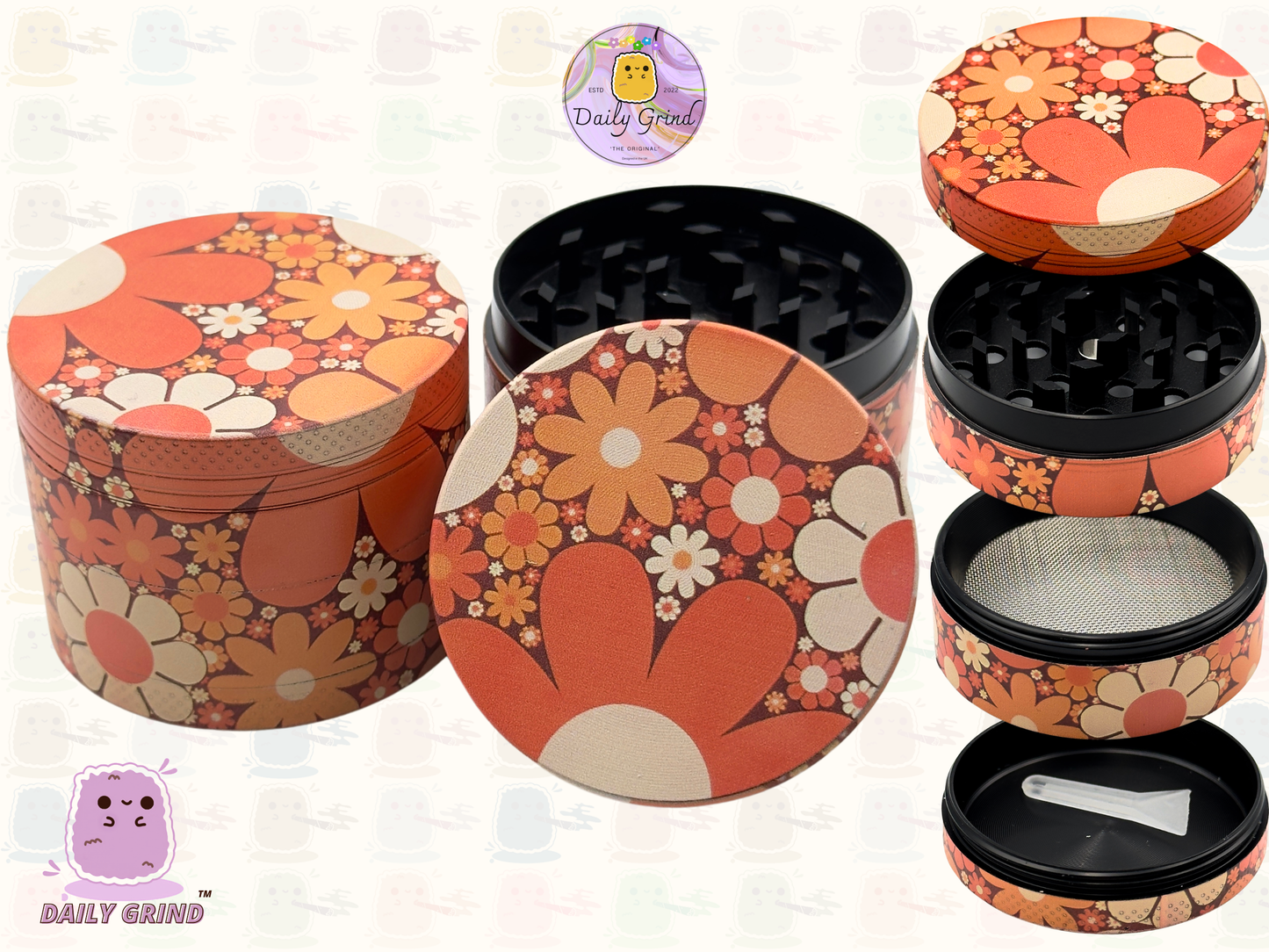 Motif Trippy coloré ondulé liquide Hallucination 50mm 4 pièces haute qualité personnalisé métal herbe broyeur cadeau 