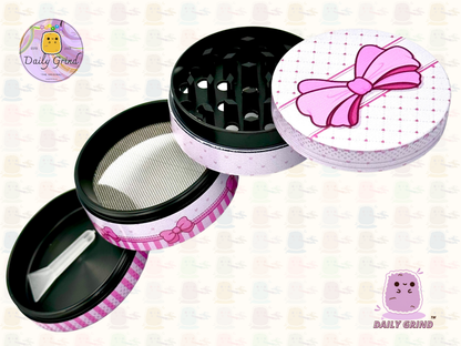 Jolie boîte avec un nœud rose – 50 mm, 4 pièces, broyeur d'herbes en métal personnalisé de haute qualité, cadeau 