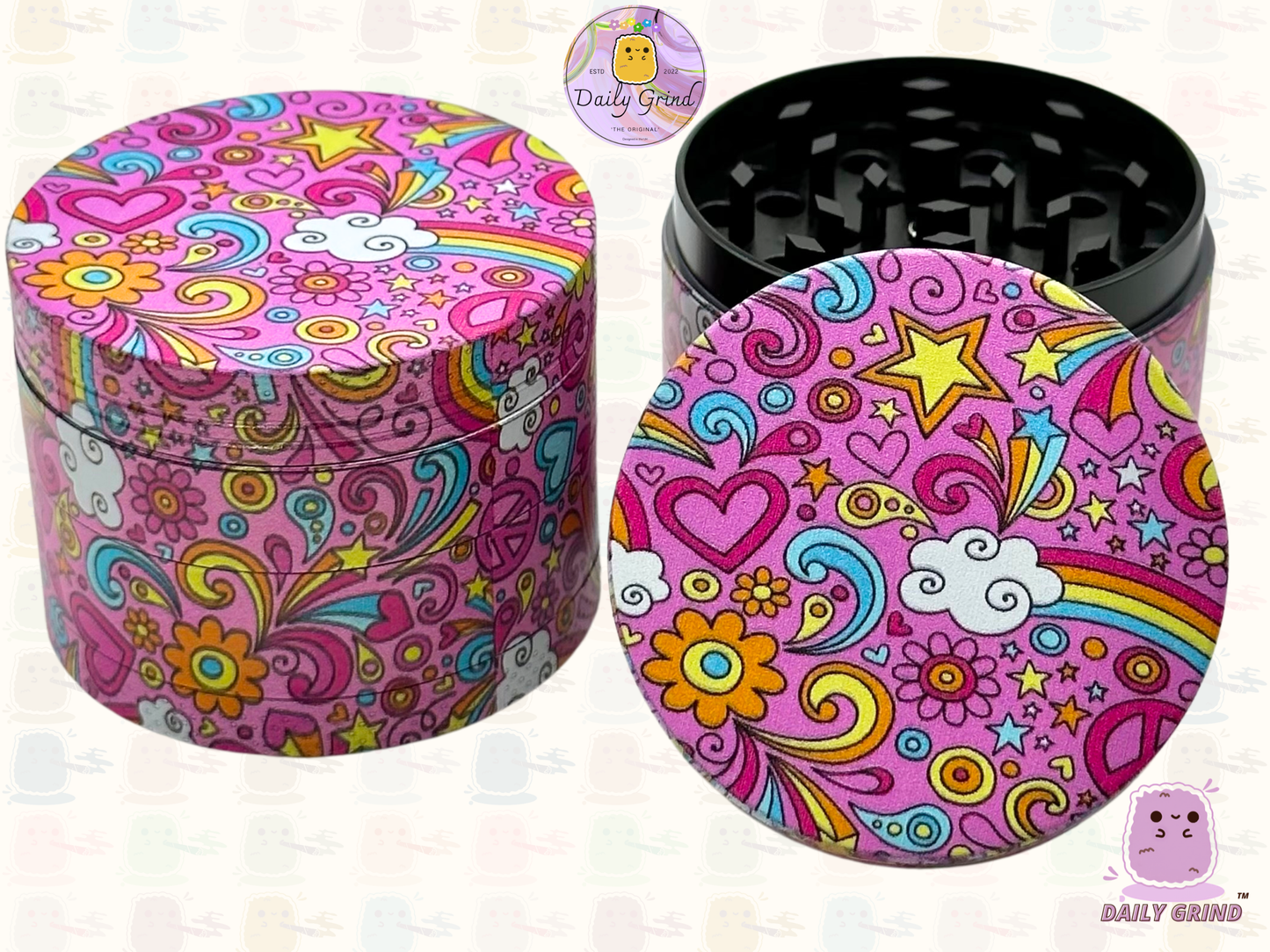 Belles filles roses coeurs mignons étoiles fleurs arc-en-ciel Design - 50mm 4 pièces de haute qualité personnalisé broyeur d'herbes en métal cadeau 