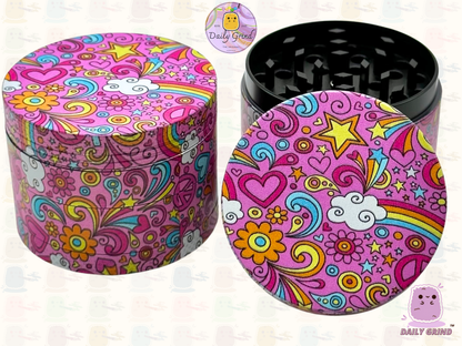 Belles filles roses coeurs mignons étoiles fleurs arc-en-ciel Design - 50mm 4 pièces de haute qualité personnalisé broyeur d'herbes en métal cadeau 
