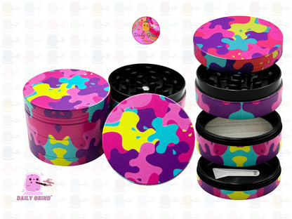 Paintball Splatter Colourful Vibrant Neon - 50mm Premium 4-Piece Custom Metal Kitchen Herb Grinder Gift Idea