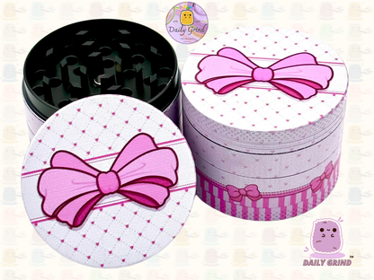 Jolie boîte avec un nœud rose – 50 mm, 4 pièces, broyeur d'herbes en métal personnalisé de haute qualité, cadeau 