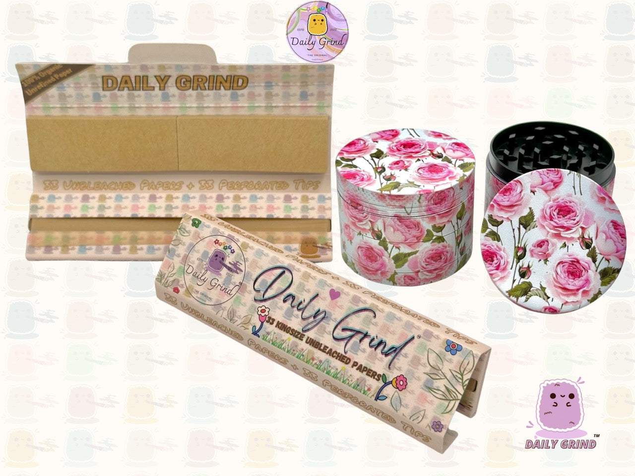 Cute Pink Roses Summer Flower - 50mm 4-Piece High Quality Custom Metal Tobacco Herb Grinder Gift Idea