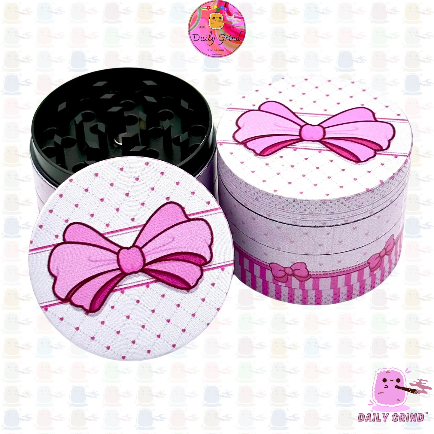 Cute  Box with a Pink Bow - 50mm 4-Piece High Quality Custom Metal Kitchen Herb Grinder Gift Idea