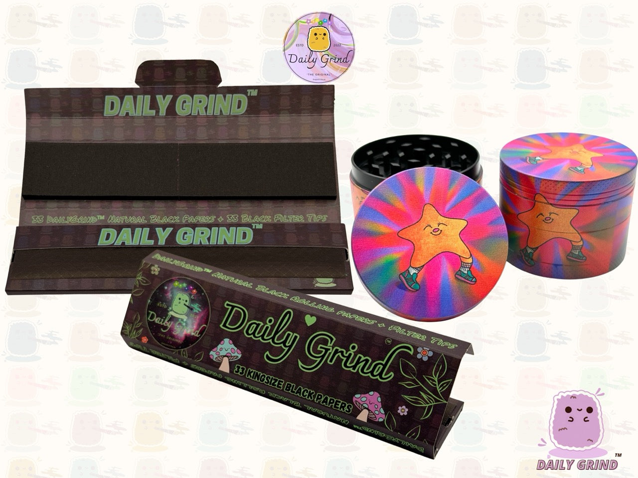 Happy Star Kawaii Tie Dye Cute - 50mm 4-Piece High Quality Custom Metal Tobacco Herb Grinder Gift Idea