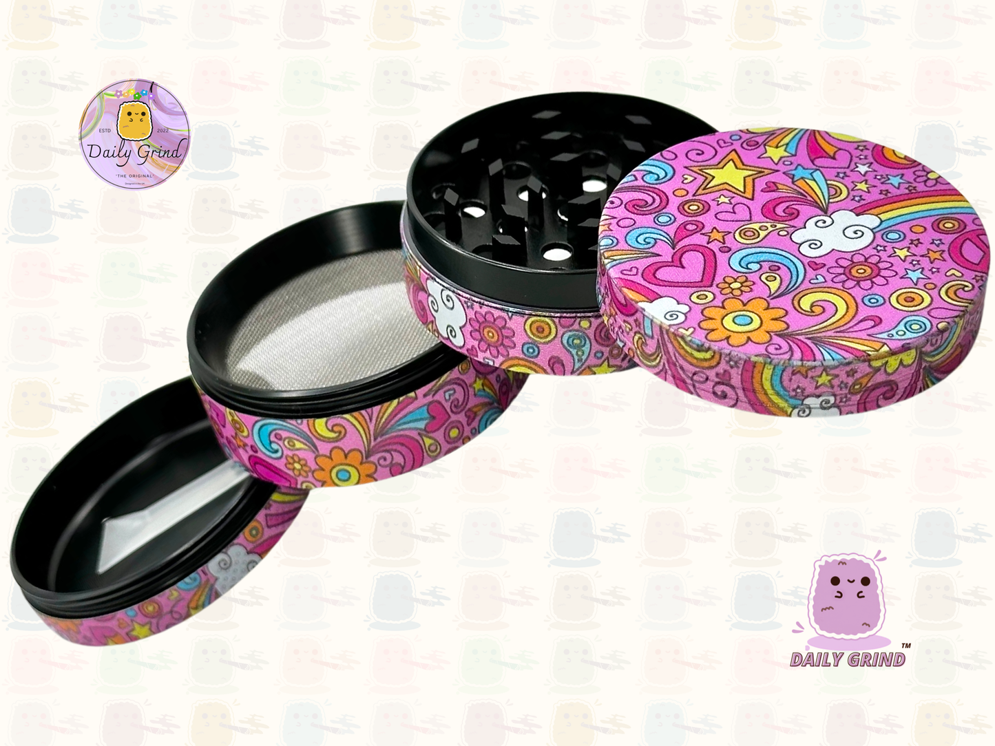 Belles filles roses coeurs mignons étoiles fleurs arc-en-ciel Design - 50mm 4 pièces de haute qualité personnalisé broyeur d'herbes en métal cadeau 