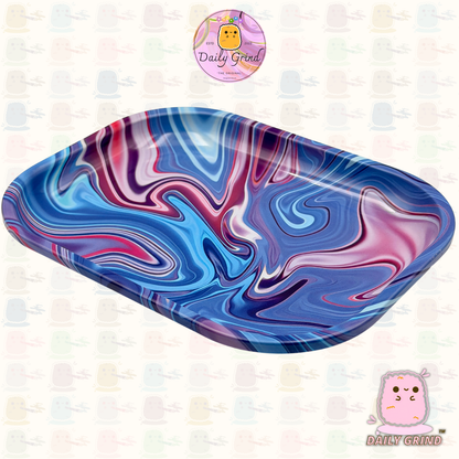 Bonito metal líquido fundido en azul artístico: superficie de bandeja de metal de 14 x 18 cm para joyas, cristales, orden de mesa, etc. Idea de regalo de baratijas