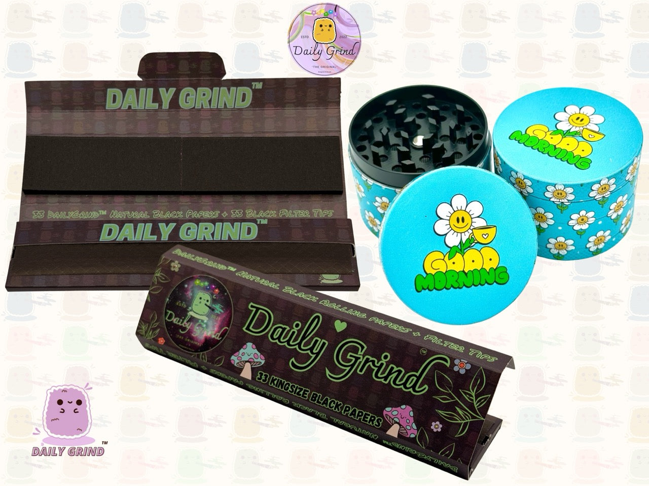 Good Morning Coffee Cute Happy Flower - 50mm 4-Piece High Quality Custom Metal Tobacco Herb Grinder Gift Idea