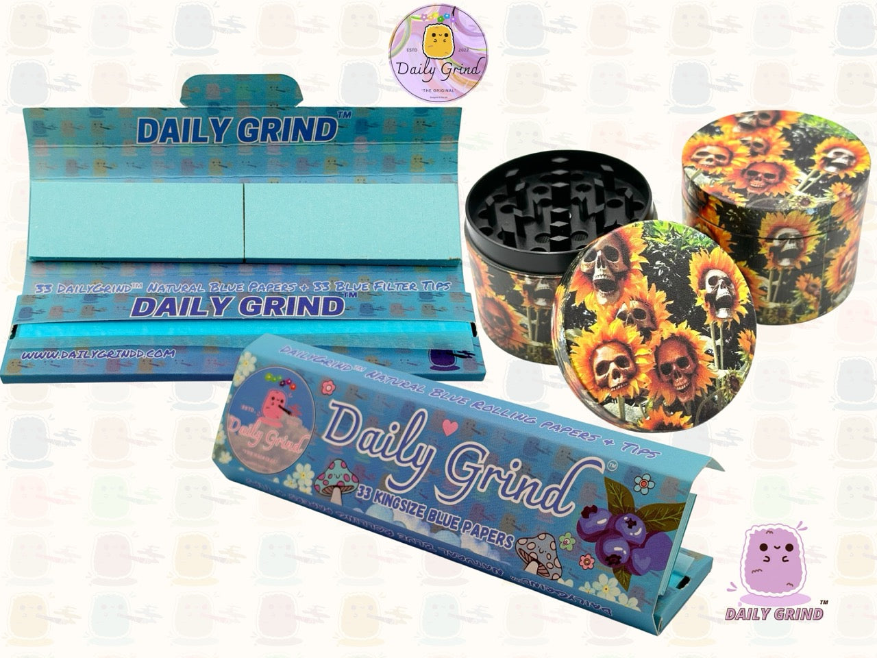 Sunflower Skull Flowers - 50mm 4-Piece Premium Custom Metal Tobacco Herb Grinder Cute Gift Idea