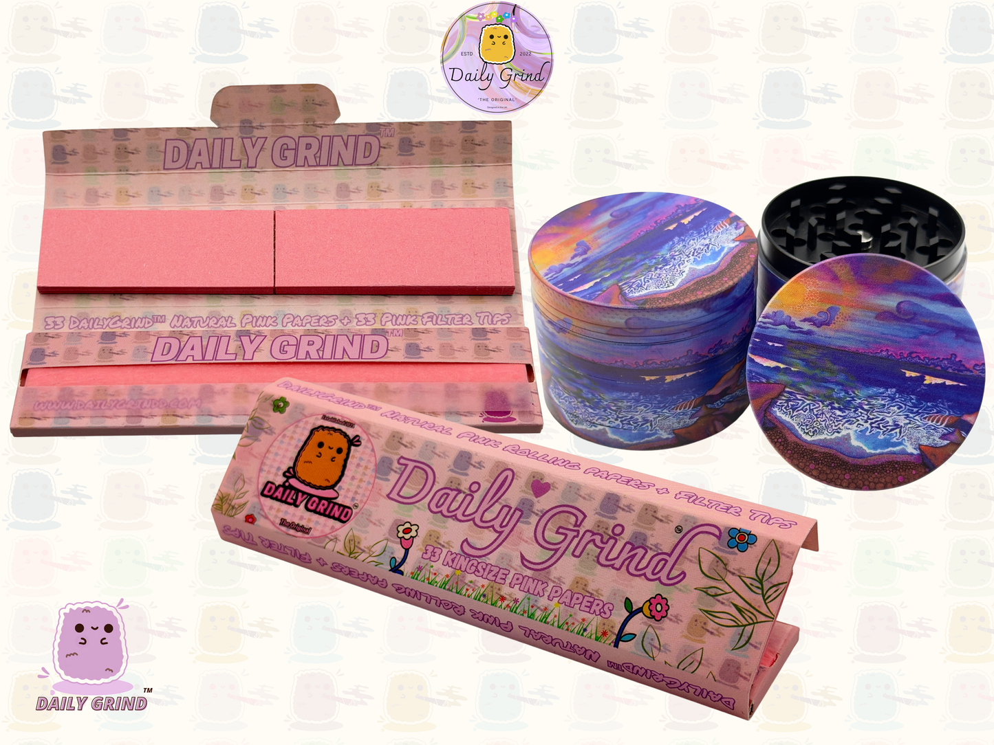 Coastal Sunset Surf Beach Trippy Art - 50mm Premium 4-Piece Custom Metal Tobacco Herb Grinder Gift Idea