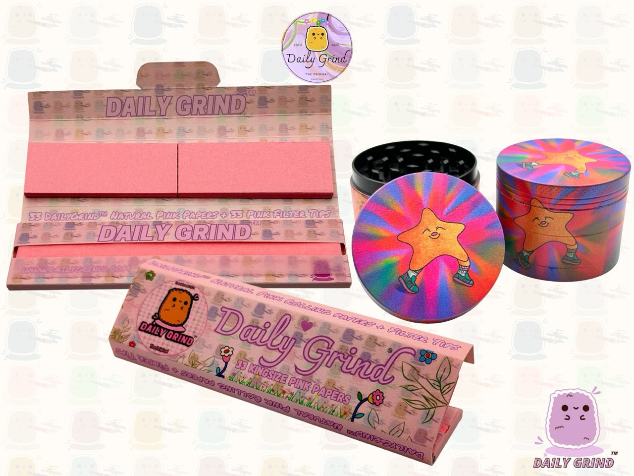 Happy Star Kawaii Tie Dye Cute - 50mm 4-Piece High Quality Custom Metal Tobacco Herb Grinder Gift Idea