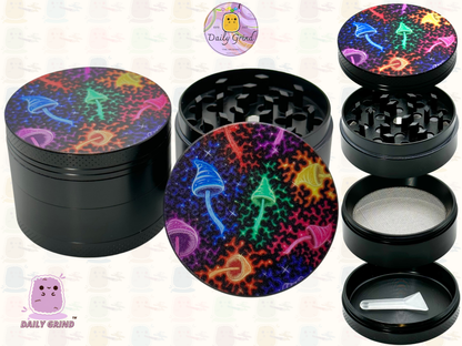 Neon Glowing Mushrooms - 50mm 4-Piece High Quality Metal Tobacco Herb Grinder Gift Idea