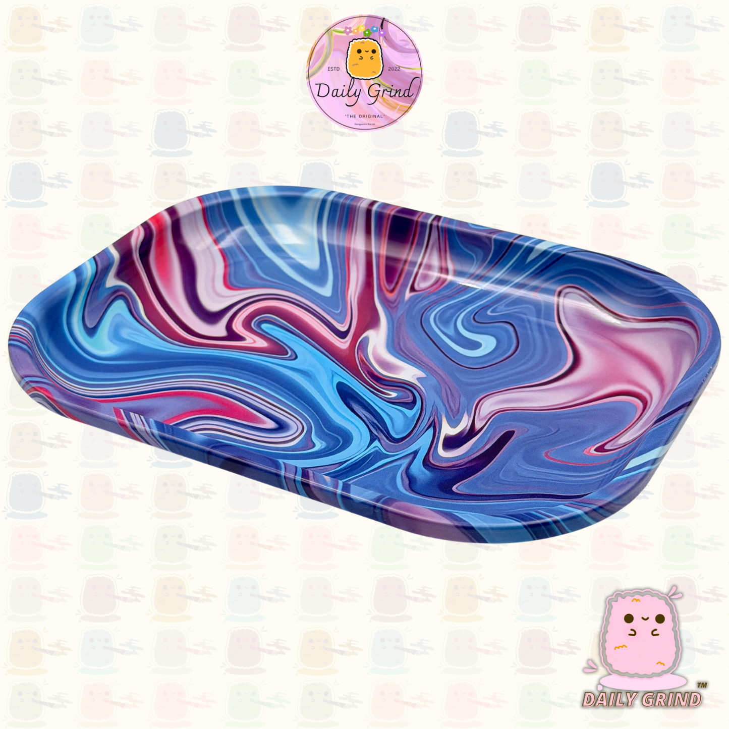 Bonito metal líquido fundido en azul artístico: superficie de bandeja de metal de 14 x 18 cm para joyas, cristales, orden de mesa, etc. Idea de regalo de baratijas