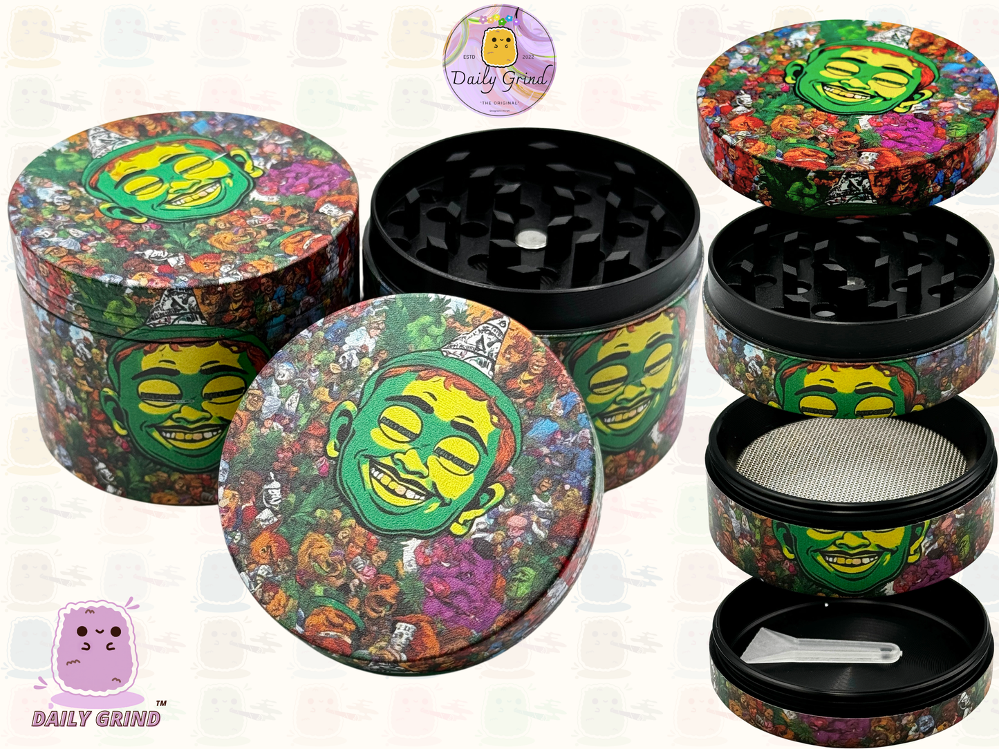 Motif Trippy coloré ondulé liquide Hallucination 50mm 4 pièces haute qualité personnalisé métal herbe broyeur cadeau 
