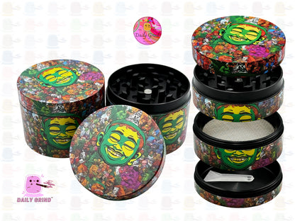 Naughty Menace Daft Lad with Gold Teeth and Flowers Funny Original Art - 50mm Premium 4-Piece Custom Metal Kitchen Herb Grinder Gift Idea