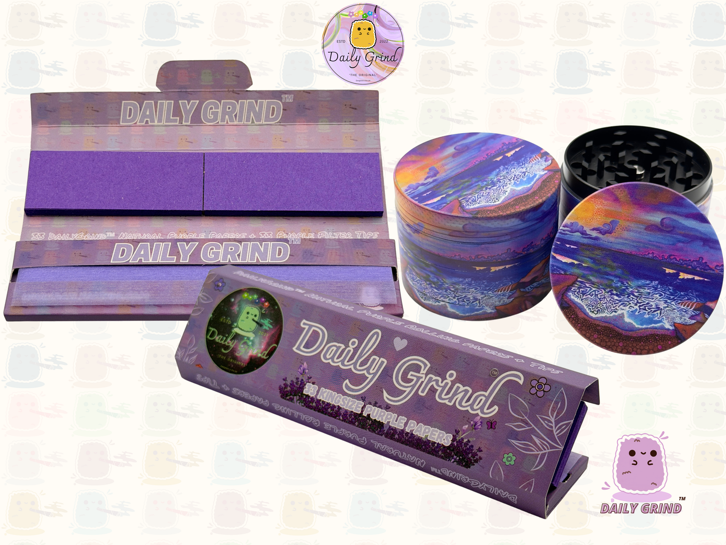 Coastal Sunset Surf Beach Trippy Art - 50mm Premium 4-Piece Custom Metal Tobacco Herb Grinder Gift Idea