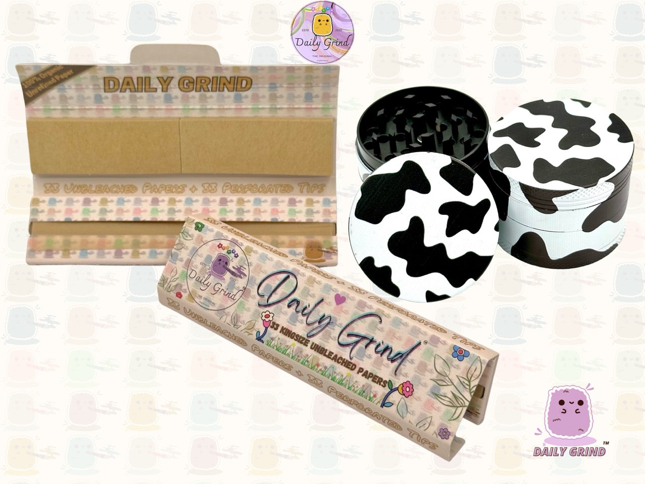 Precioso diseño con estampado de vaca: regalo de molinillo de hierbas metálico de alta calidad y 4 piezas de 50 mm 