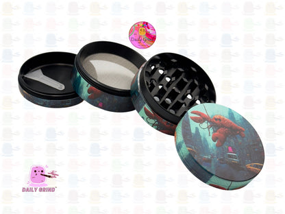 NYC Lobster Crustacean Underwater Floating Alone in the City - 50mm Premium 4-Piece Custom Metal Kitchen Herb Grinder Gift Idea