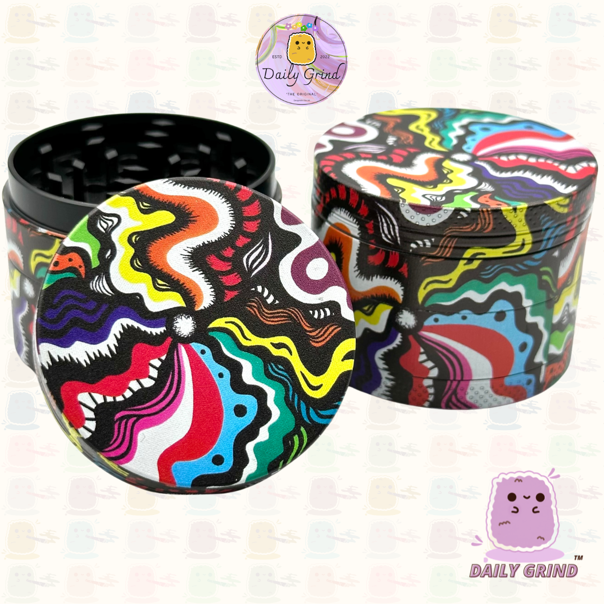 Motif Trippy coloré ondulé liquide Hallucination 50mm 4 pièces haute qualité personnalisé métal herbe broyeur cadeau 