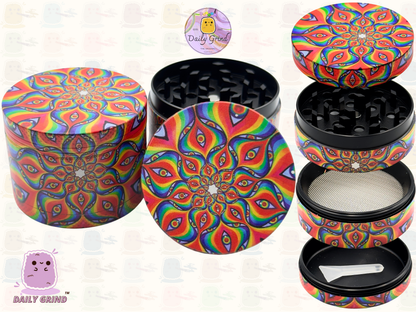 Motif Trippy coloré ondulé liquide Hallucination 50mm 4 pièces haute qualité personnalisé métal herbe broyeur cadeau 