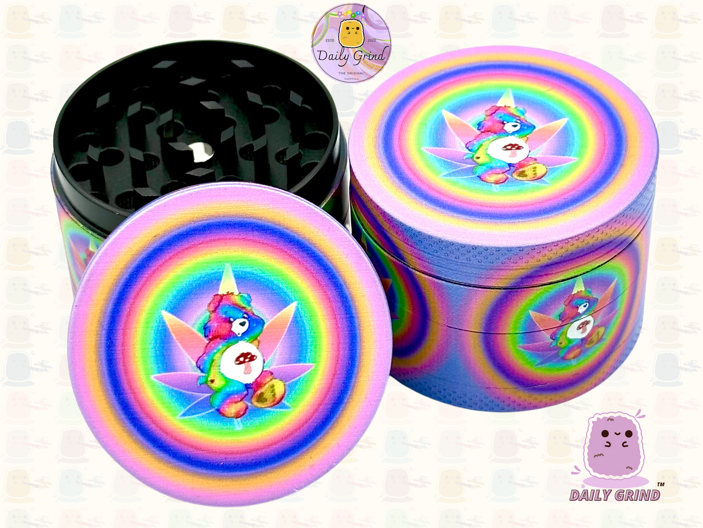 Ours coloré mignon psychédélique – 50 mm, 4 pièces, broyeur d'herbes en métal de haute qualité, cadeau 
