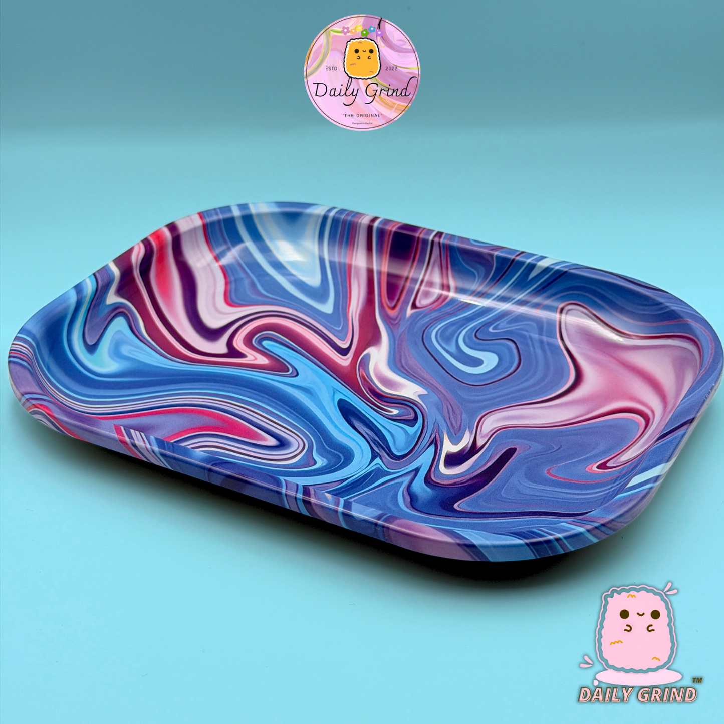 Bonito metal líquido fundido en azul artístico: superficie de bandeja de metal de 14 x 18 cm para joyas, cristales, orden de mesa, etc. Idea de regalo de baratijas