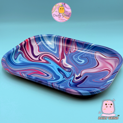 Bonito metal líquido fundido en azul artístico: superficie de bandeja de metal de 14 x 18 cm para joyas, cristales, orden de mesa, etc. Idea de regalo de baratijas