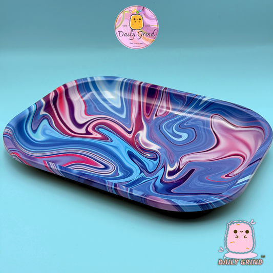 Mignon métal liquide fondu bleu artistique – Surface de plateau en métal 14 x 18 cm pour bijoux, cristaux, rangement de table, etc. Idée cadeau bibelots
