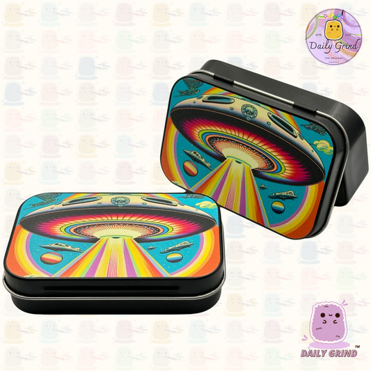 Diseño del espacio exterior de los planetas coloridos de la galaxia de los años 90, pastilla de tabaco negra de 2oz, monedas de alijo Baccy, cristales, joyería, tapa con bisagra, regalo de lata