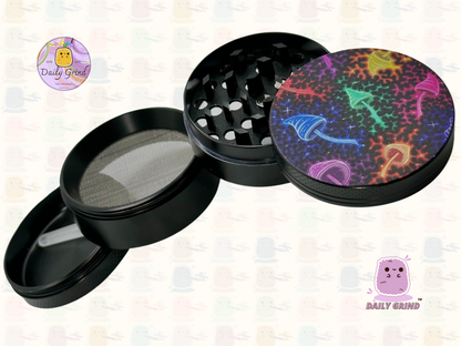 Neon Glowing Mushrooms - 50mm 4-Piece High Quality Metal Tobacco Herb Grinder Gift Idea