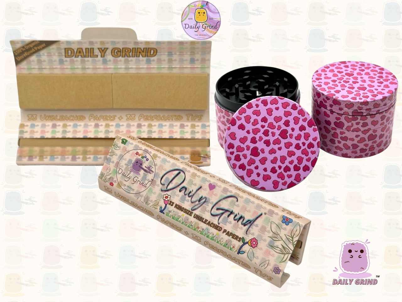 Pink Love Hearts Cute Girly - 50mm 4-Piece High Quality Metal Tobacco Herb Grinder Gift Idea