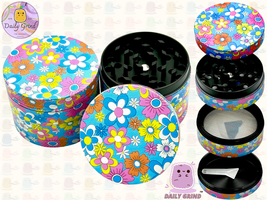 60's 70's Flower Floral Cute Pattern Beau design coloré - 50mm 4 pièces de haute qualité personnalisé métal herbe broyeur filles cadeau 