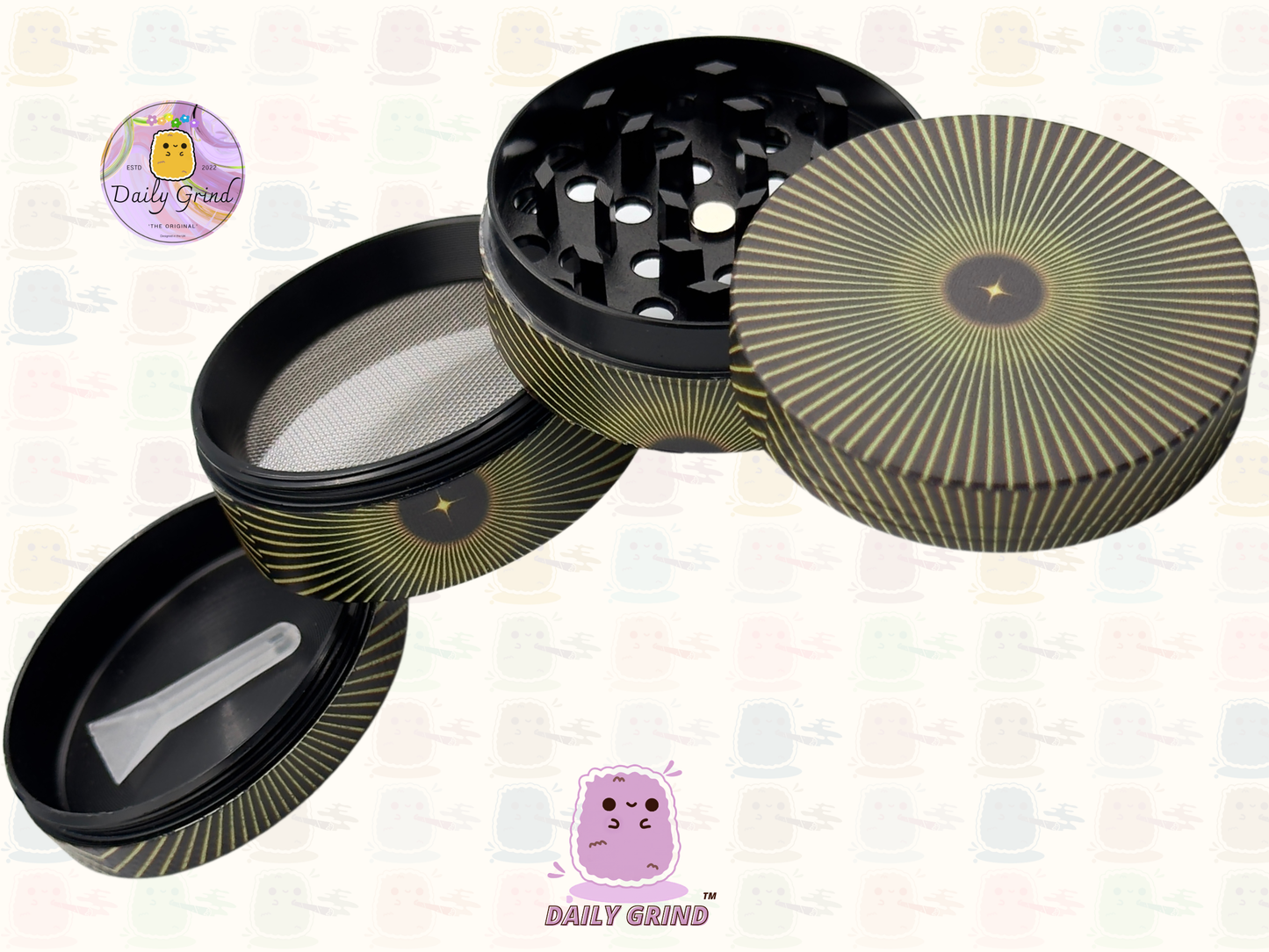 Motif Trippy coloré ondulé liquide Hallucination 50mm 4 pièces haute qualité personnalisé métal herbe broyeur cadeau 