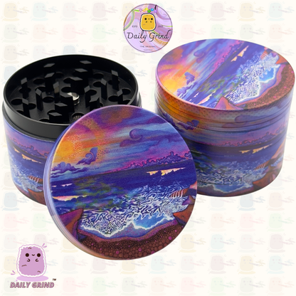 Coastal Sunset Surf Beach Trippy Art - 50mm Premium 4-Piece Custom Metal Tobacco Herb Grinder Gift Idea