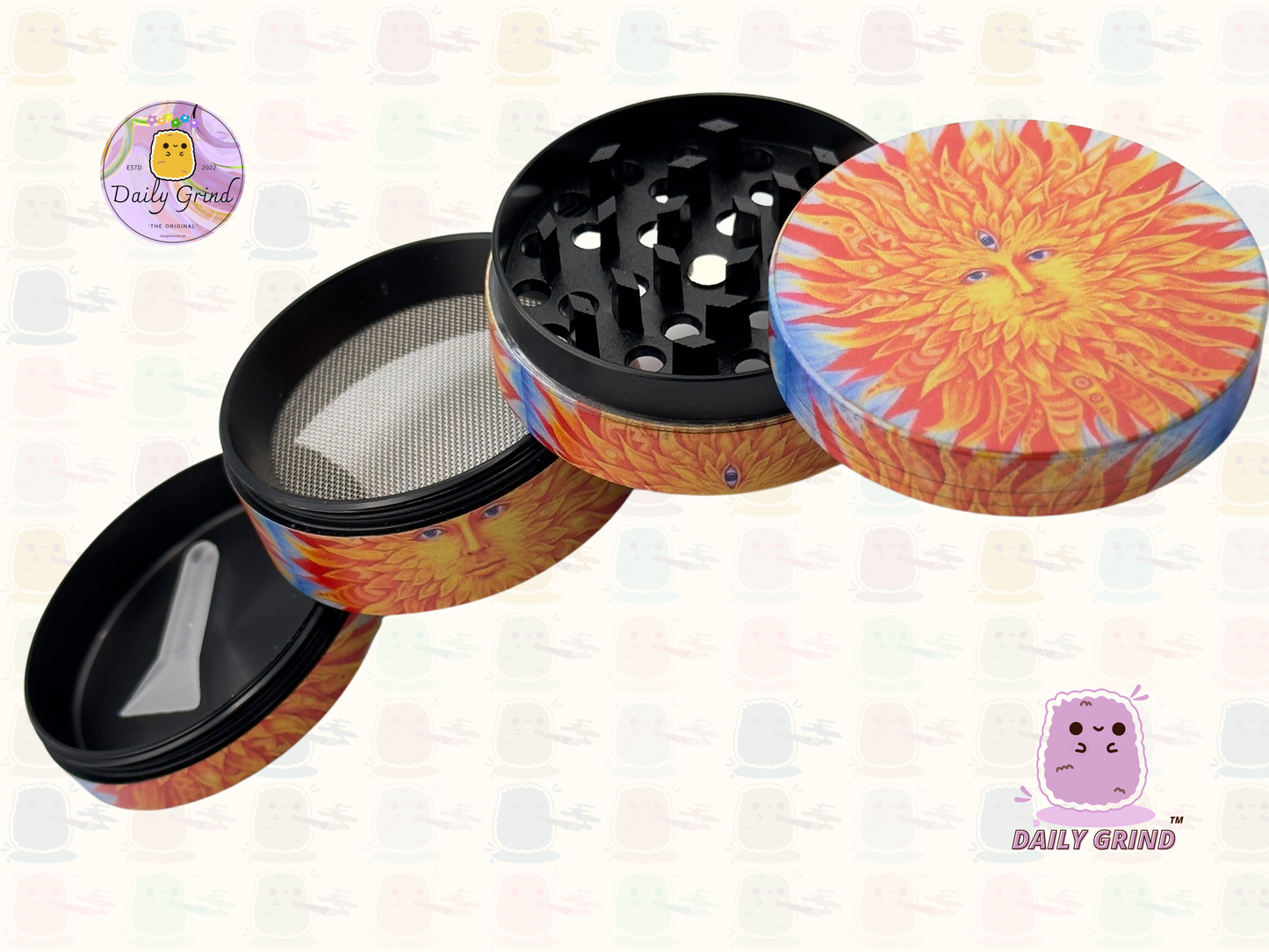 Sun God Third Eye - 50mm 4-Piece High Quality Custom Metal Tobacco Herb Grinder Gift Idea