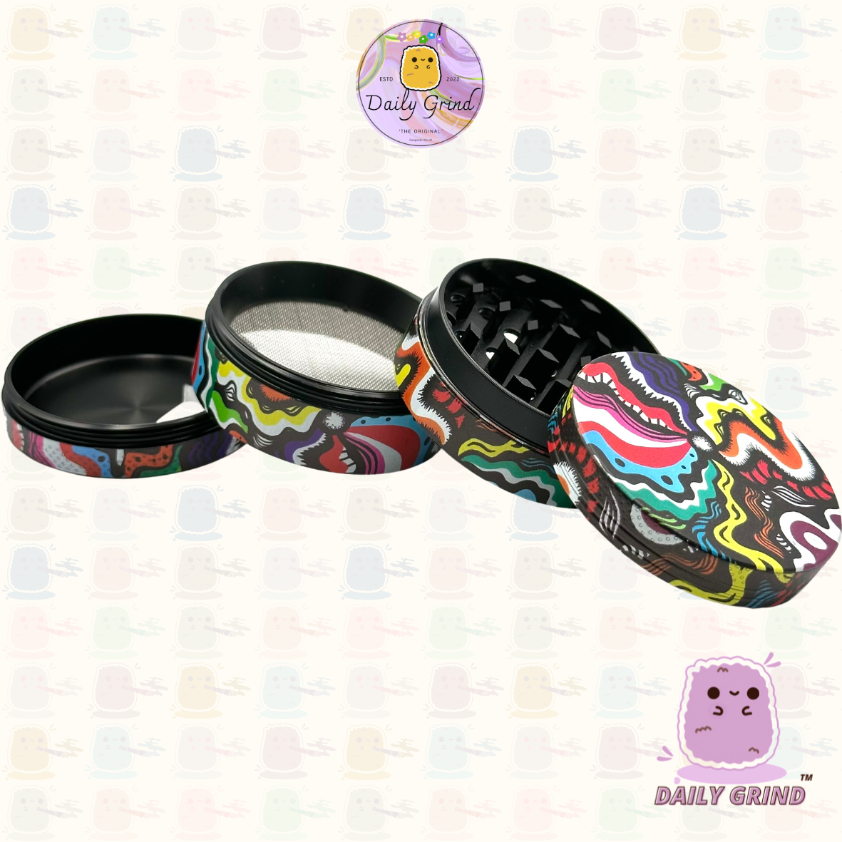 Motif Trippy coloré ondulé liquide Hallucination 50mm 4 pièces haute qualité personnalisé métal herbe broyeur cadeau 