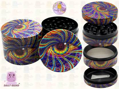 Motif Trippy coloré ondulé liquide Hallucination 50mm 4 pièces haute qualité personnalisé métal herbe broyeur cadeau 
