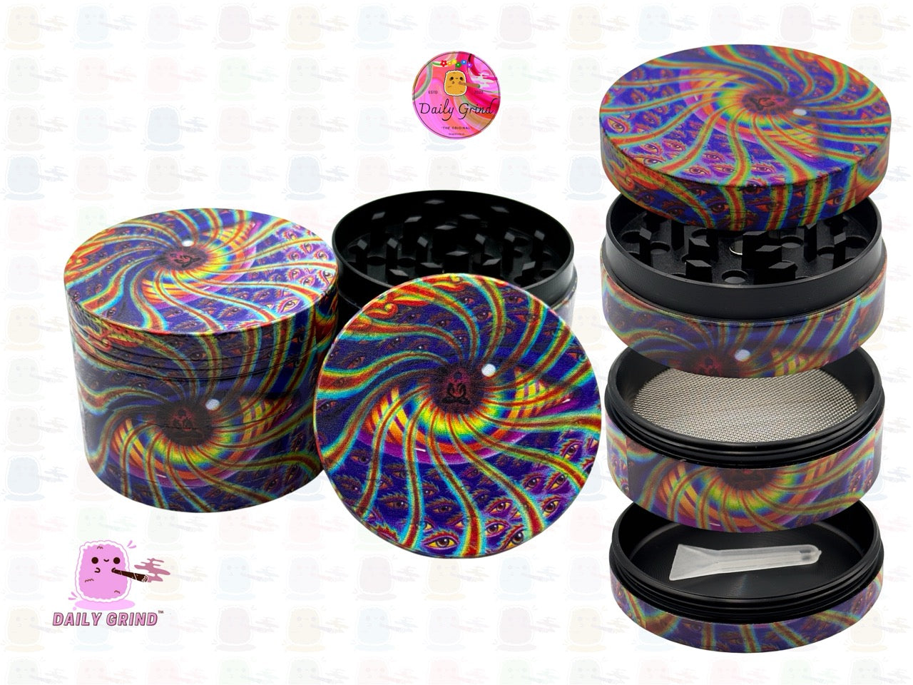 Colourful Neon Predator Eye - 50mm Premium 4-Piece Custom Metal Kitchen Herb Grinder Gift Idea