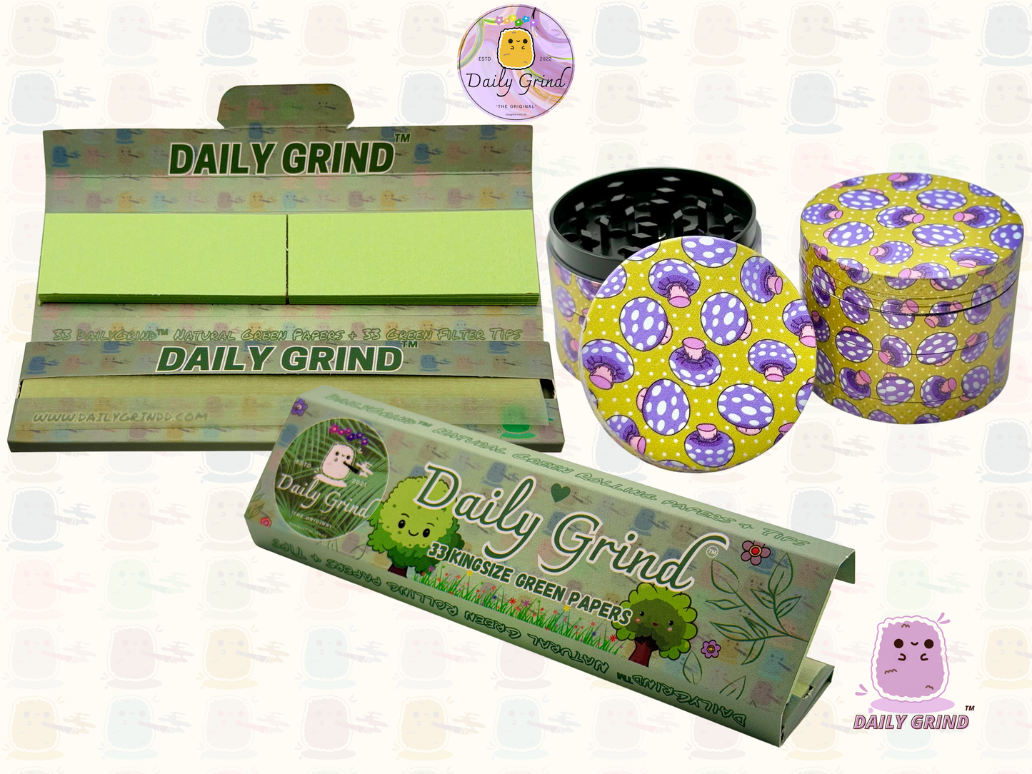 Purple Fly Agaric Mushroom Yellow - 50mm 4-Piece High Quality Custom Metal Tobacco Herb Grinder Gift Idea