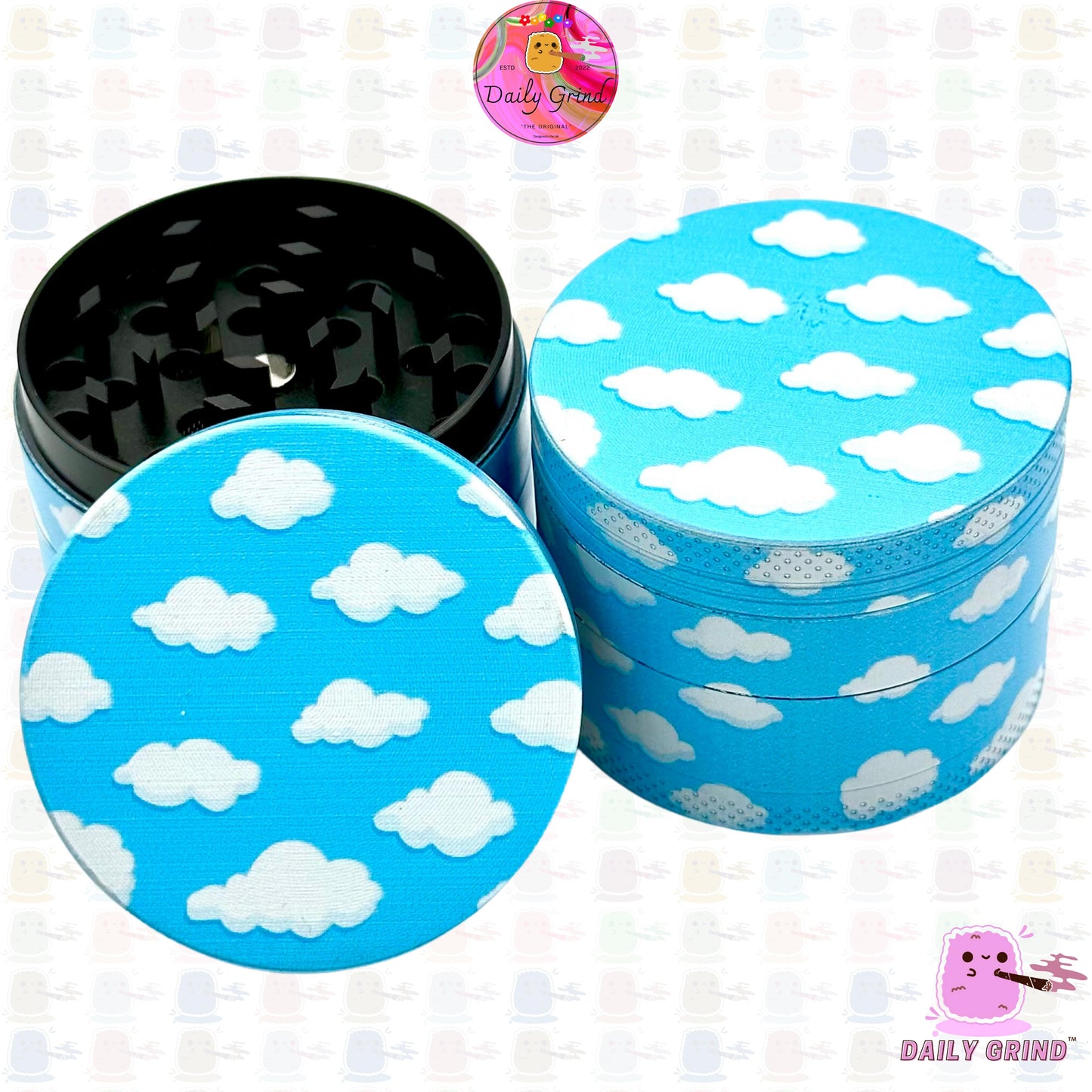 Cartoon Clouds Sunny Anime Blue Sky - 50mm 4-Piece High Quality Custom Metal Kitchen Herb Grinder Gift Idea