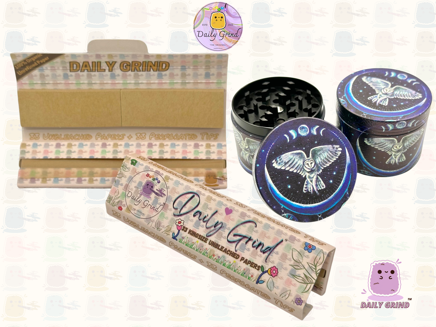 Night Owl In the Sky Moon - 50mm 4-Piece Premium Custom Metal Tobacco Herb Grinder Cute Gift Idea