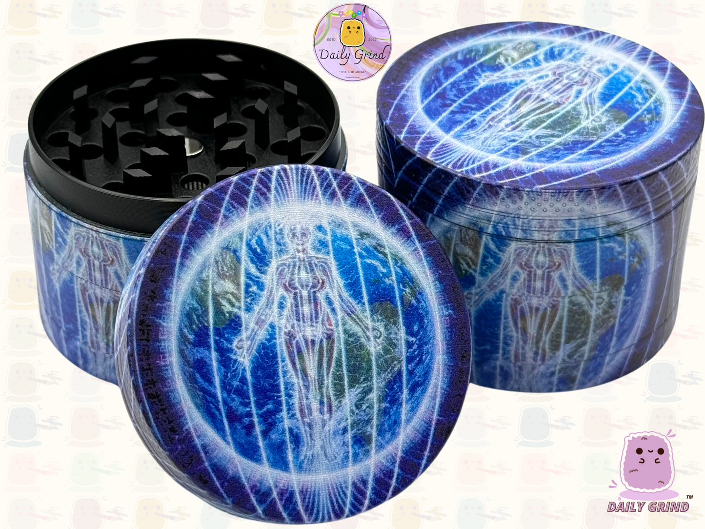 Motif Trippy coloré ondulé liquide Hallucination 50mm 4 pièces haute qualité personnalisé métal herbe broyeur cadeau 