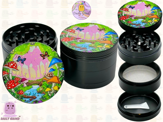 Cute Forest Woodland Mushrooms Butterflies - 50mm 4-Piece High Quality Metal Tobacco Herb Grinder Gift Idea