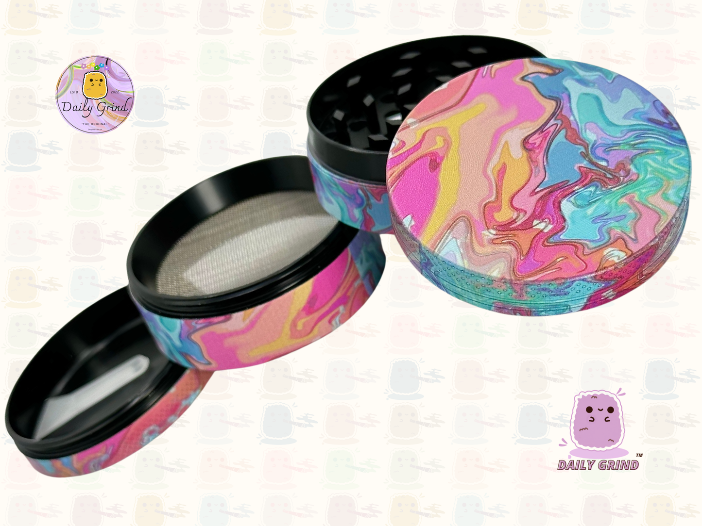Pastel Tie Dye - 50mm 4-Piece High Quality Metal Tobacco Herb Grinder Gift Idea